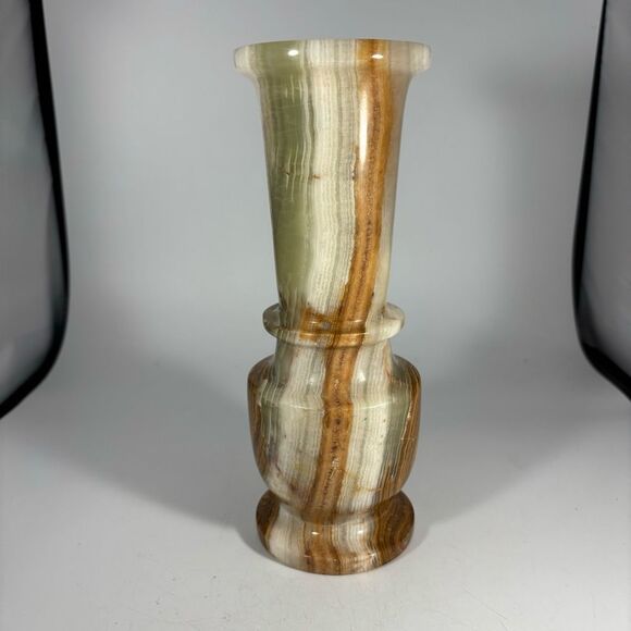 Marbled Onyx Stone Vintage Green Tan‎ Caramel Orange Brown Vase Solid - Picture 1 of 5